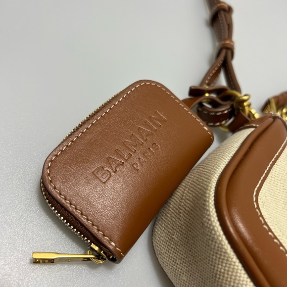 Balmain B-Army Canvas Pouch-On-Chain Beige - Picture 4 of 9